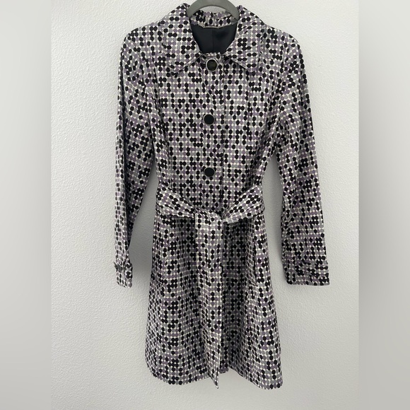 Apt. 9 Jackets & Blazers - Apt. 9 Purple, Black and White Polka Dot Trench Coat